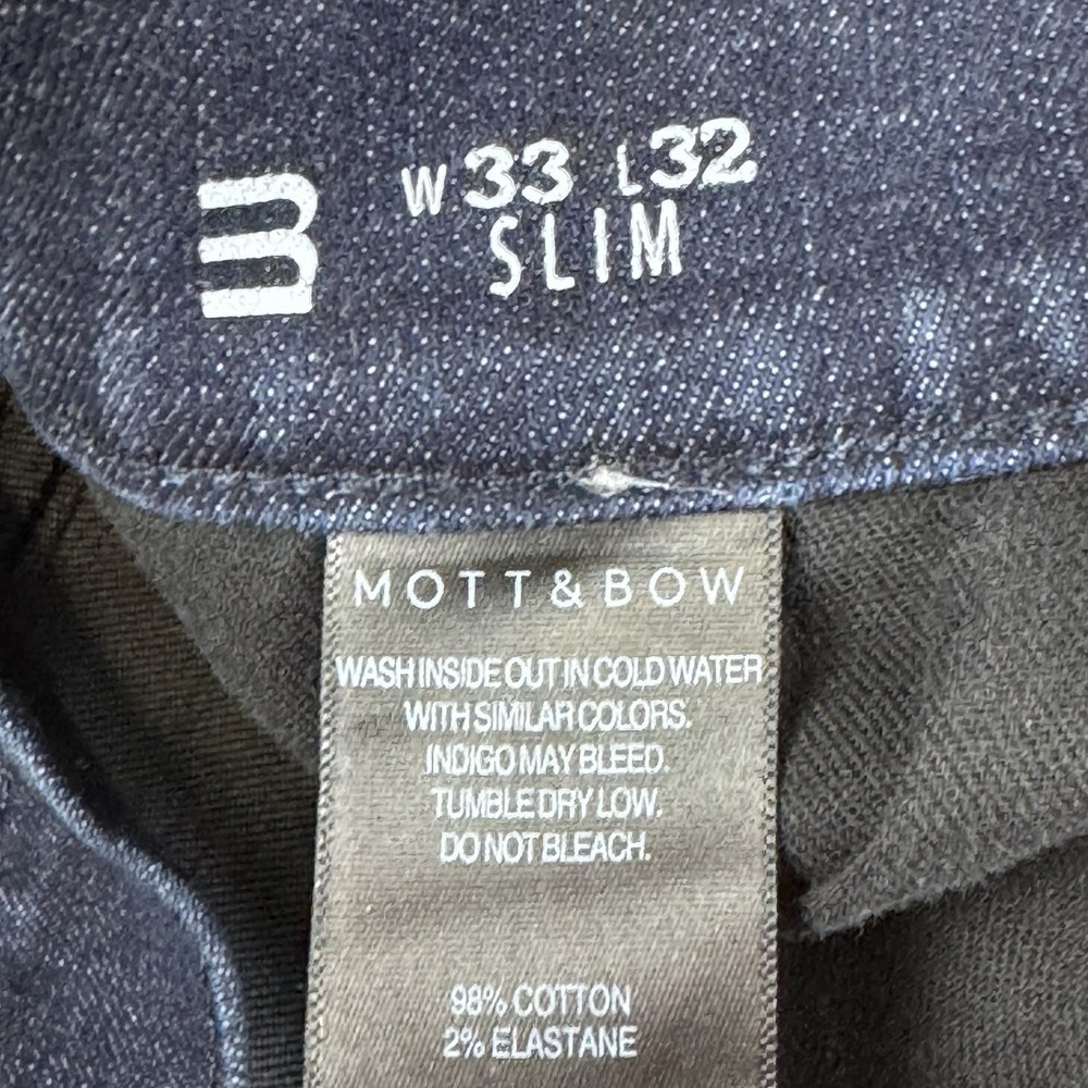 Mott and Bow Jeans Mens 33x32 Blue Slim Straight 5-Pocket Dark Denim - Picture 5 of 9